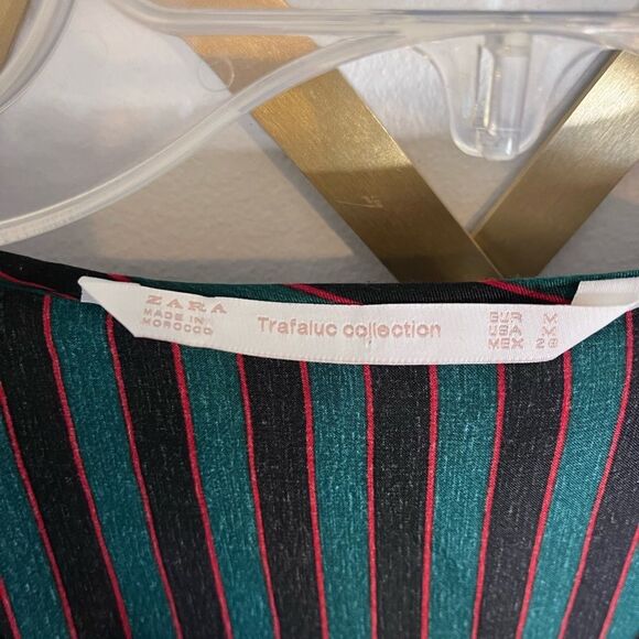 Zara Striped Sateen Wrap Blouse Medium Black - Picture 5 of 9